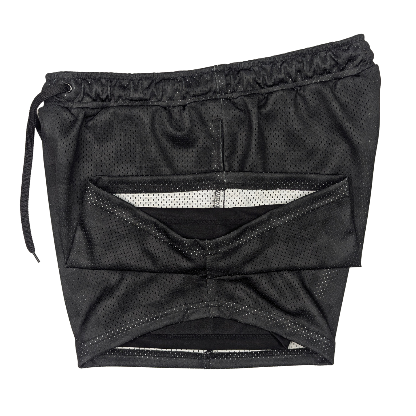 Women's black checkered duo tone mesh basketball shorts with inner lining