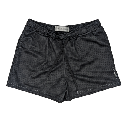 Black checkered duo tone women's mesh basketball shorts with inner lining