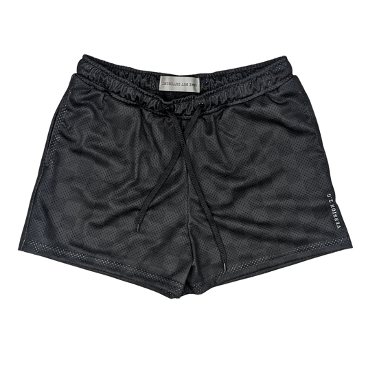 Black checkered duo tone women's mesh basketball shorts with inner lining